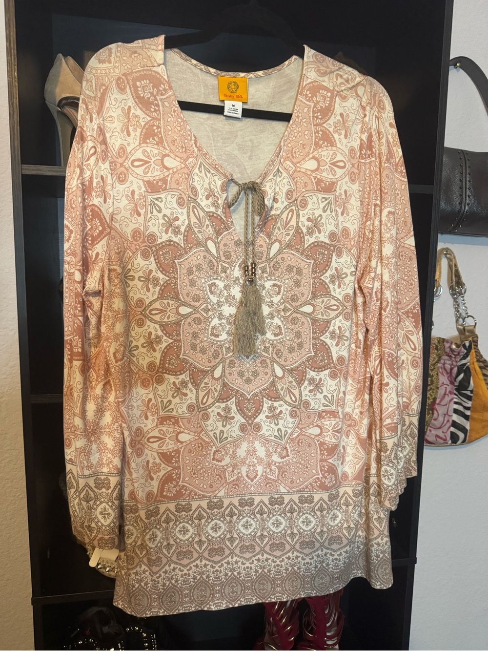 Ruby Rd. Blush and Cream Paisley Tassel Tunic